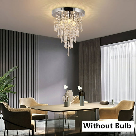 3-Light Modern Crystal Chandelier Flush Mount Light Pendant Ceiling Lamp Fixture Without Bulb