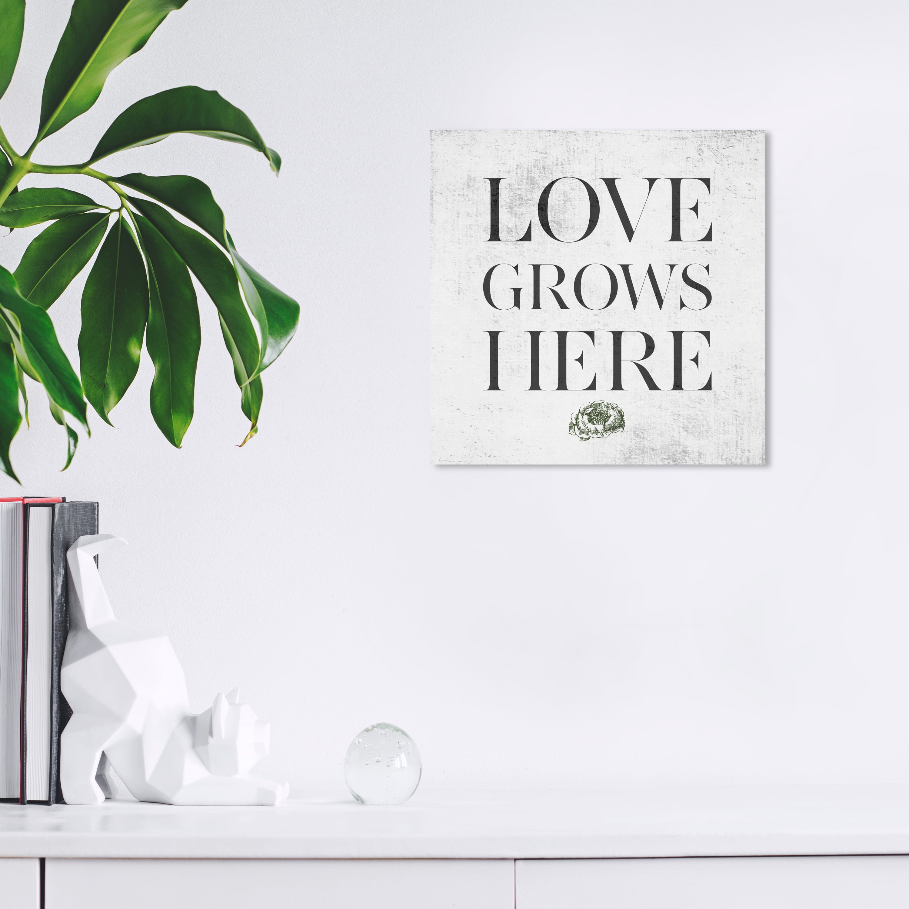 Wynwood Studio Prints Love Grows Here Concrete Typography and Quotes Family Quotes and Sayings Wall Art Canvas Print Gray Dark Gray 12x12