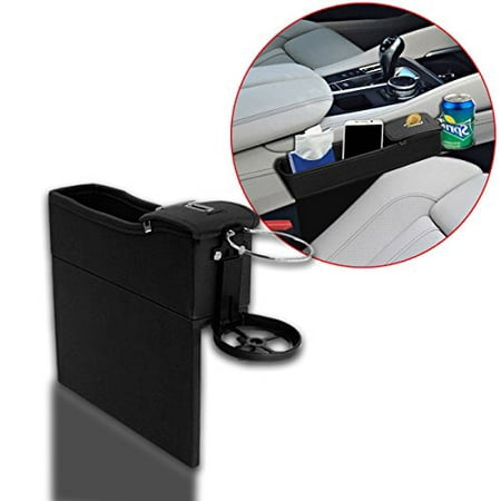 Zento Deals Passenger Side Super Handy Black Car Console Seat Side Coin Holder Cup Holder Storage Organizer –Cellphone, Wallet, Keys and the likes Holder Closer to your Body Box