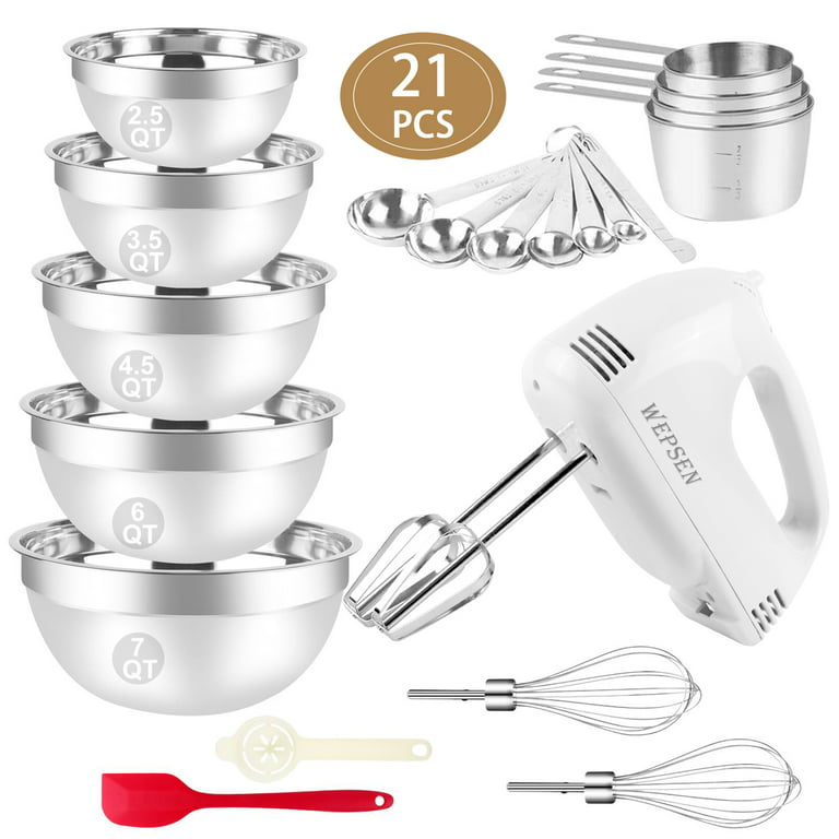  600W Electric Hand Mixer with 6 Piece Mixing Bowls with  Airtight Lids Set, Mixer Electric Handheld Stainless Steel Metal Nesting  Bowls Set for Kitchen Cooking Baking: Home & Kitchen