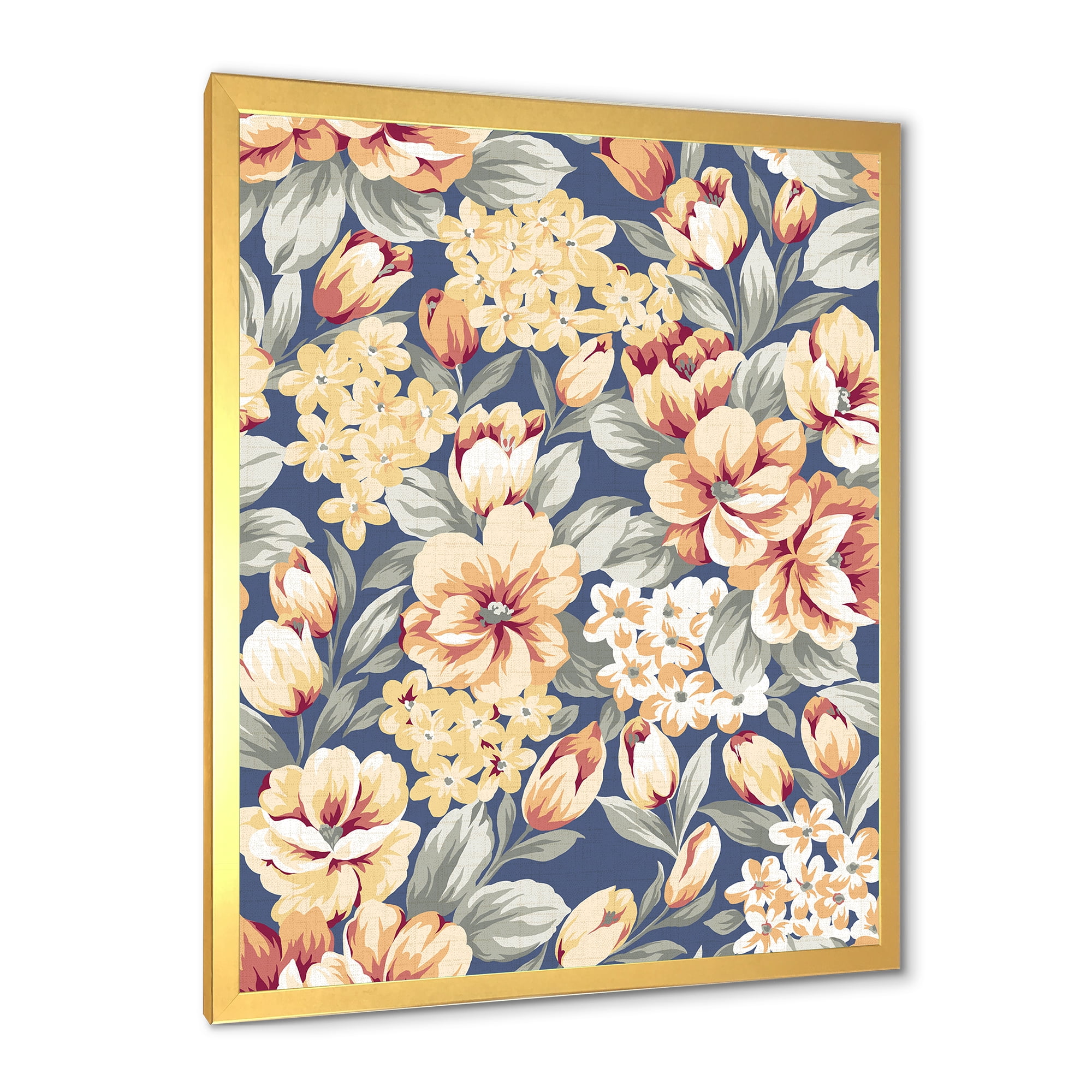 Designart 'Vintage Orange and Yellow Flowers' Traditional Framed Art Print