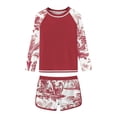 thumbnail image 2 of Guluxicc Girls Rash Guard Swimsuit 2 Pieces Long Sleeve Tropical Color Block Crewneck Tops with Shorts Summer Sun Protection Bathing Suit, 2 of 9