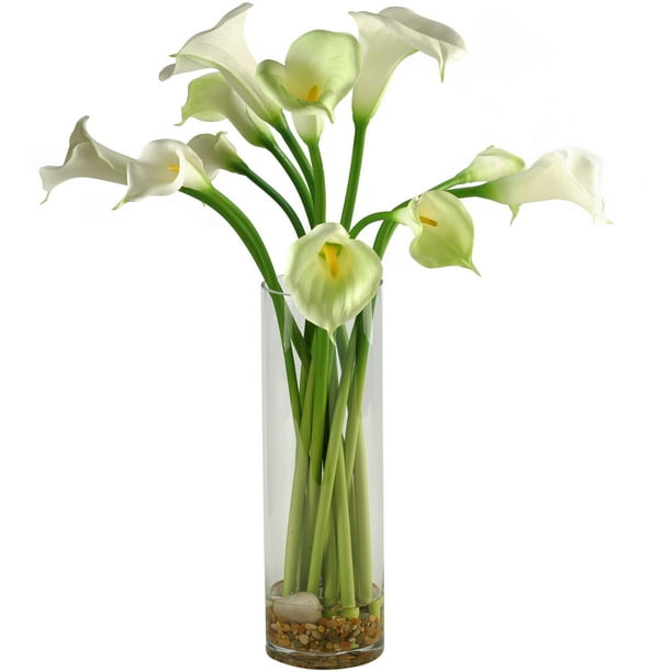D&W Silks Calla Lilies in Tall Glass Vase