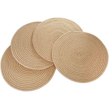Set Of 4 Large Round Woven Placemats Braided Tablemats Natural Jute Handmade Heat Resistant Non Slip Potholder For Dining Table 13 8 Inch Canada Set Of 4 Large Round Woven Placemats, Round Table Placemats Canada