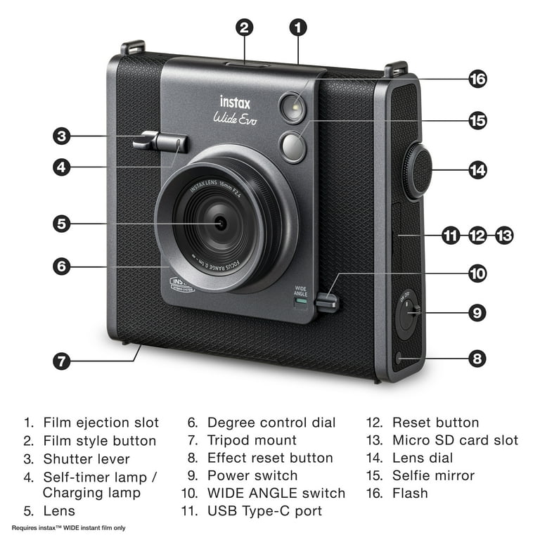 Fujifilm Instax Wide EVO Hybrid Camera, Black - Walmart.com