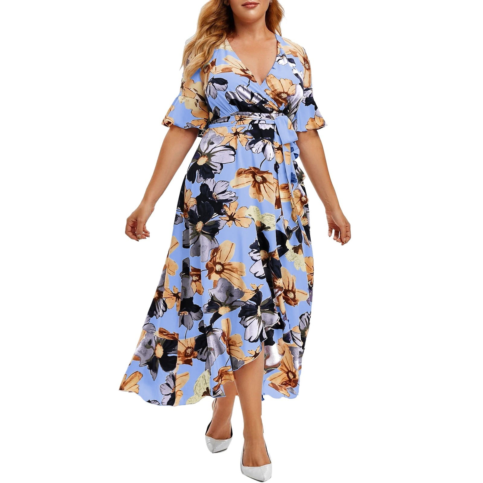 Womens Summer Dresses Clearance-Sale Short Sleeve V-Neck Dress Bohemia ...