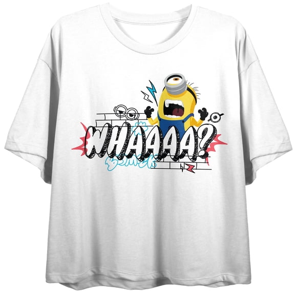 Minions Whaaaa? Women's White Cropped Tee-XL