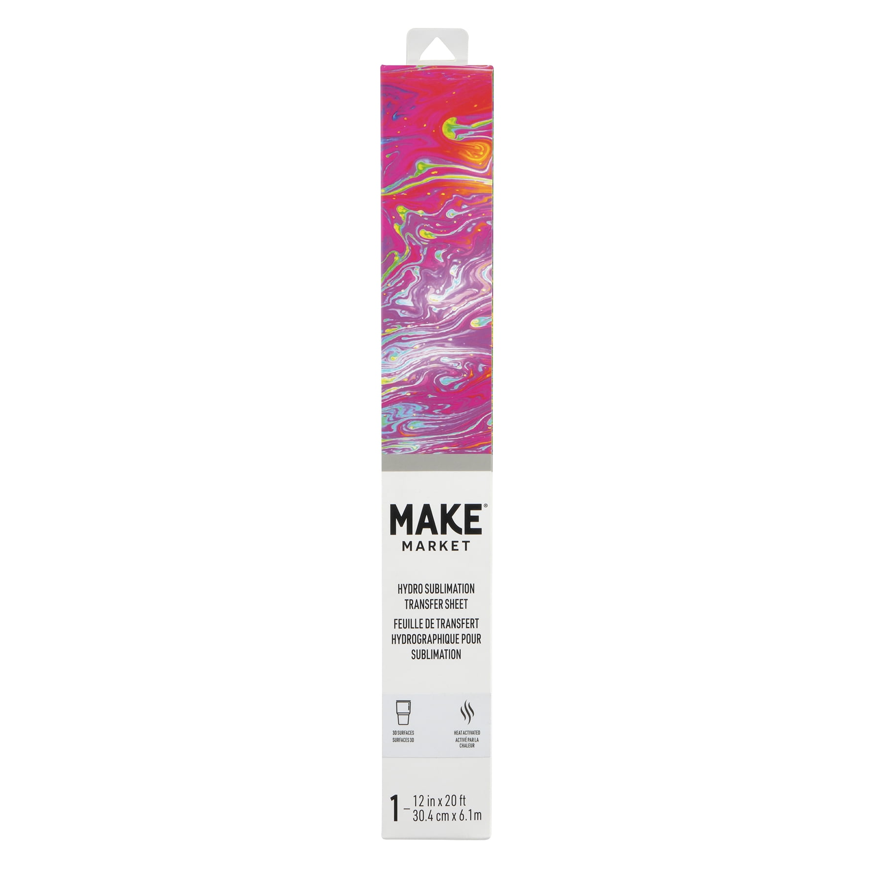 12" x 20ft Rainbow Marble Hydro Sublimation Transfer Sheet by Make Market – Heat Activated - No Printer Needed - Works on 3D Surfaces like Tumblers & Flasks - 12 Pack