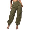 thumbnail image 2 of Usmixi Pants for Women Womens Jogger Cargo Pants Fashion Street Style Button Down Mid Waist Cargo Pants Casual Solid Loose Straight Leg Trousers with Pockets, 2 of 7