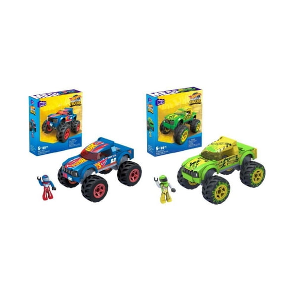 Bundle of 2 |Mega Hot Wheels Monster Truck Building Sets (Race Ace & Gunkster)