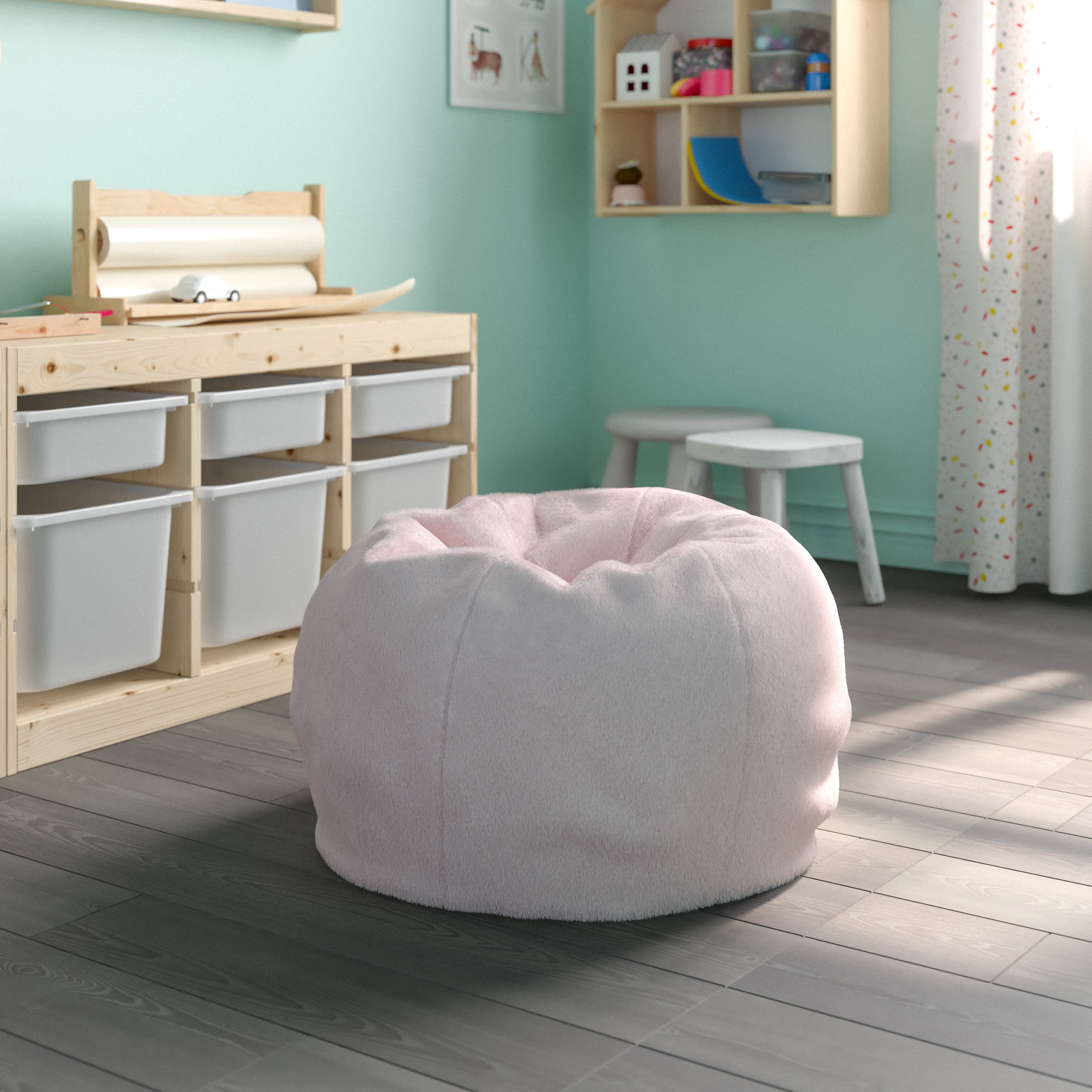 コヤンイサムチョン　ブルーファーのふわふわころりんバッグ Emma + Oliver Small Teal Furry Refillable Bean Bag Chair for Kids