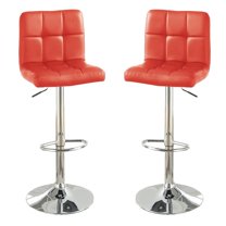 Poundex Adjustable Height & Swivel Barstool in Red Faux Leather (Set of 2)