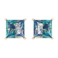thumbnail image 3 of 3 Ct Princess Cut Studs Blue Moissanite 14K Rose Solid Solid Gold Everyday Dainty Earrings Screw Back, 3 of 7