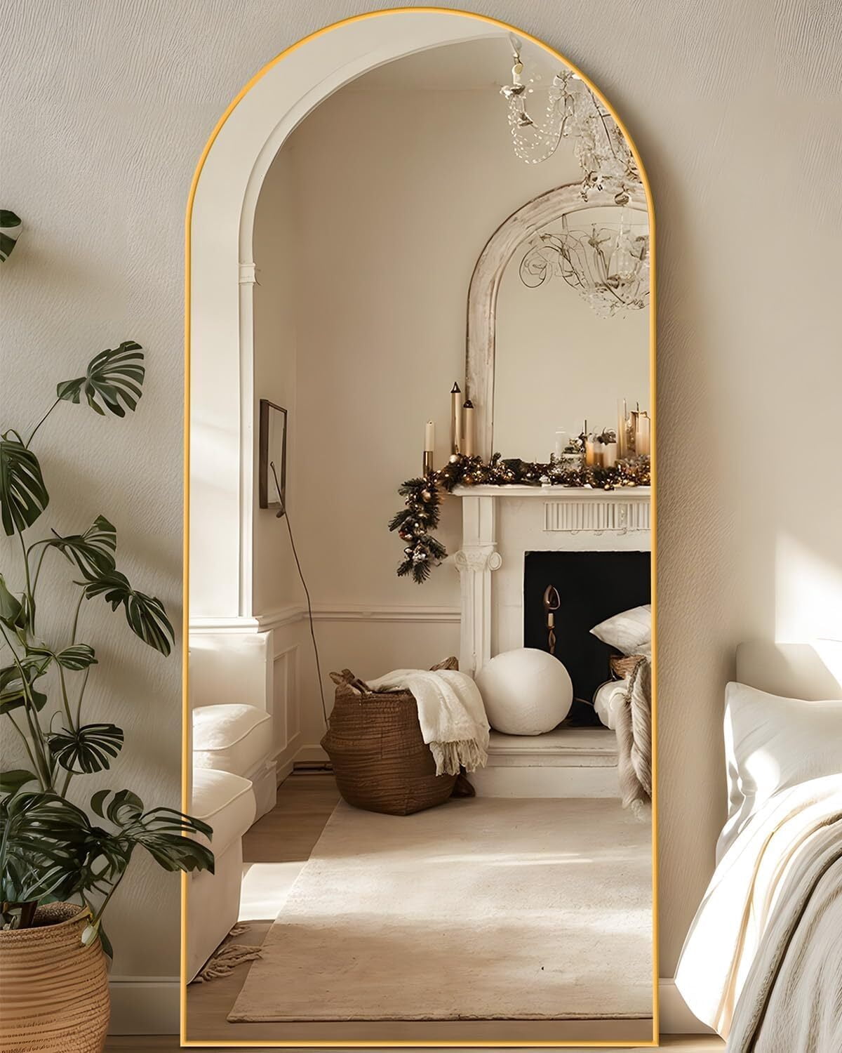 Lumora 38"x77" Arched Full Length Mirror with Stand Floor Mirror, Gold