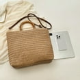 thumbnail image 4 of Women Straw Woven Handbag with Bamboo Handle Tote Clutch Bags for Seaside(Khaki), 4 of 10