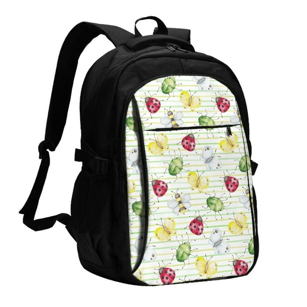 Easygdp Insects Mochila para Laptop de Viaje con Puerto USB, Mochila para Laptop con Puerto de Carga USB para Mujeres y Hombres