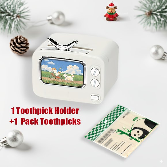 Vintage TV Toothpick Dispenser – Pop-Up Automatic Holder with 1 Pack Toothpicks, Multi-Colored Novelty Decor for Home, Kitchen, Vanity, Gift