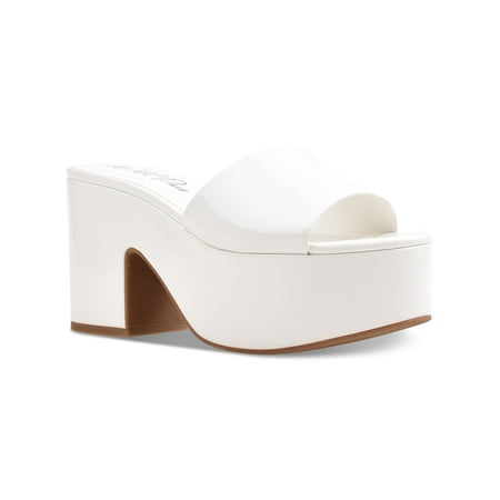 

WILD PAIR Womens White 2 Platform Cushioned Slip Resistant Melborne Round Toe Block Heel Slip On Heeled Sandal 9.5 M