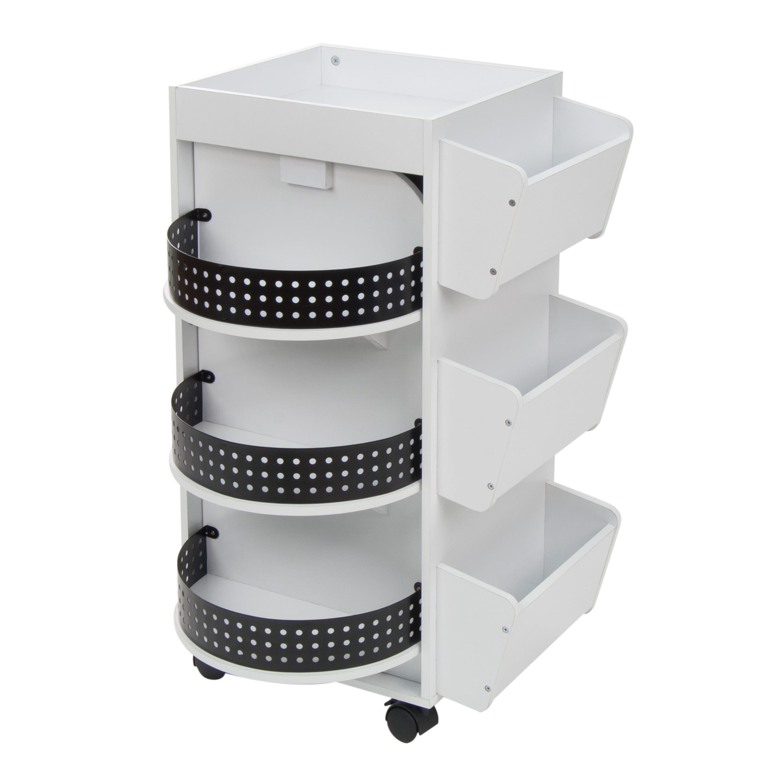 Studio Designs Wood Swivel Organizer Cart in White and Black