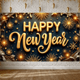 thumbnail image 6 of Golden Lettering Happy New Year Banner Firework Design New Year Display Star Pattern Dark Blue Background Festive Backdrop for New Year Party Holiday Celebration Indoor Decoration, 6 of 9