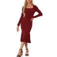 thumbnail image 2 of Vestidos Bodycon INSPIRE CHIC para mujeres con escote cuadrado y mangas largas para fiestas y clubes L Rojo Vino, 2 of 6