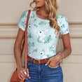 thumbnail image 6 of KLL Women 's Crew Neck Bodysuit Jumpsuits Rabbit And Dragonfly Print Short onesies Stretch T Shirts, 6 of 7