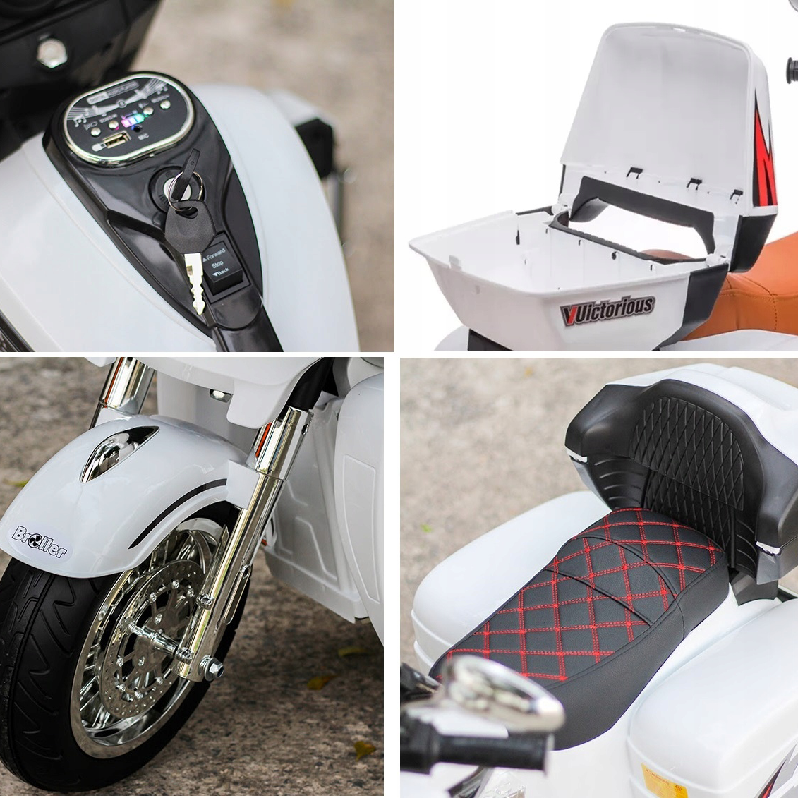 12V Motorcycle for Kids Aged 3+, 3 Wheel Kids Ride On Motorcycle, Electric Motorbike with Key Start, Storage Box, 5Mph, White