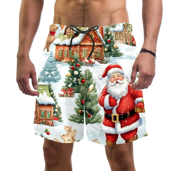 luoweisi Men's Beach Shorts Quick Dry Swim Trunks with Mesh Lining Merry Chrismas L