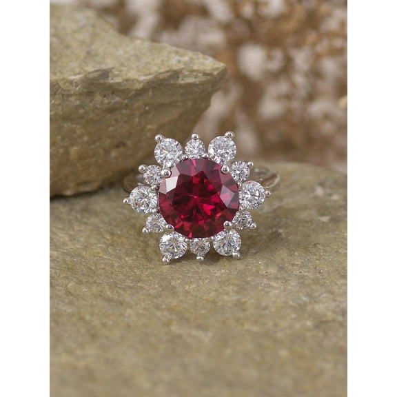 Round Cut 2.25 Carat Natural Diamond Red Ruby Wonderful Halo Engagement Ring for Ladies Solid 18K White Gold Size 7 by Diamond-Capitals