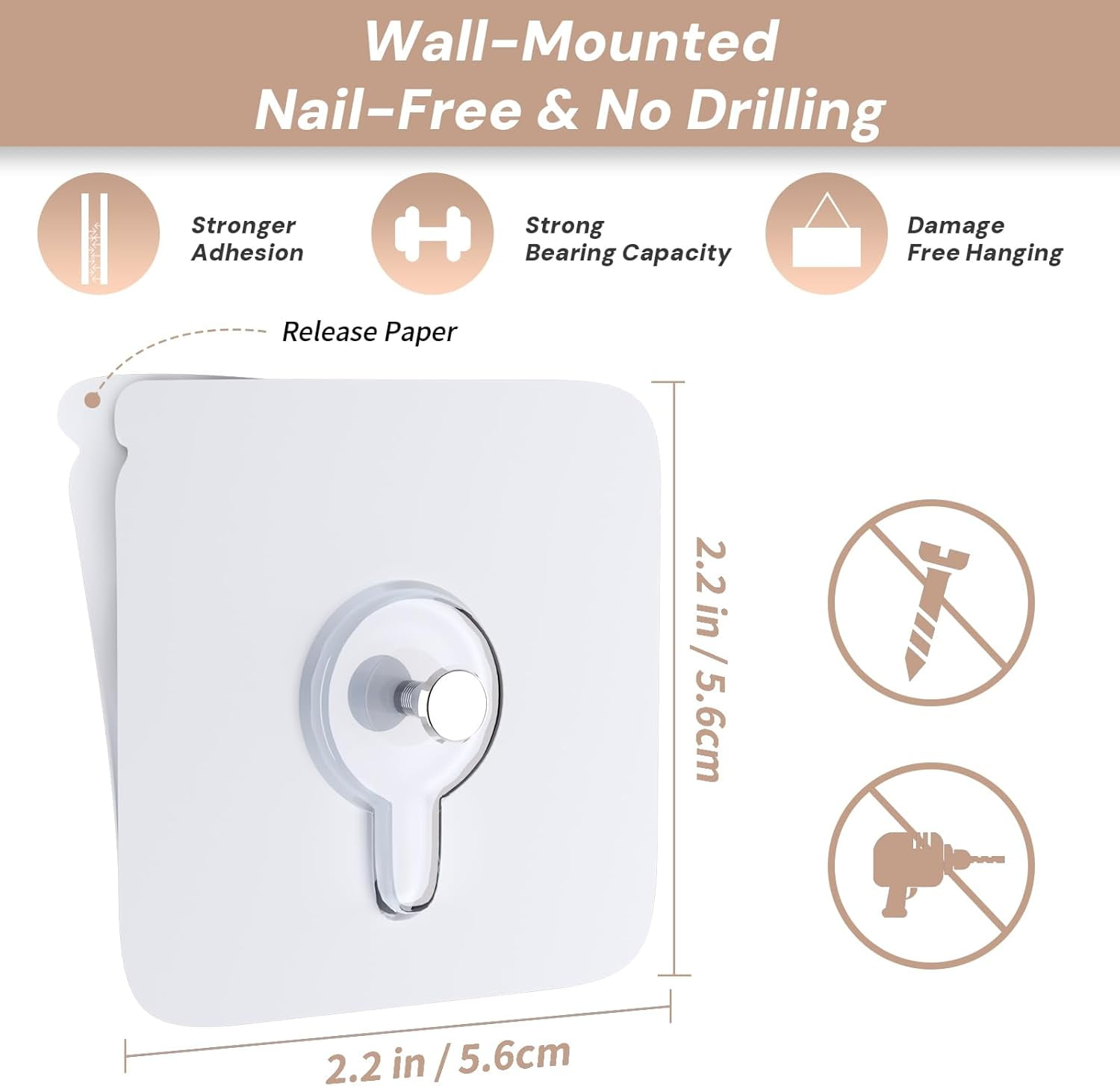 Wall Hooks Adhesive Picture Hooks, Heavy Duty Picture Hangers Without Nails for Hanging Transparent Waterproof Frame Hooks Sticky Hooks