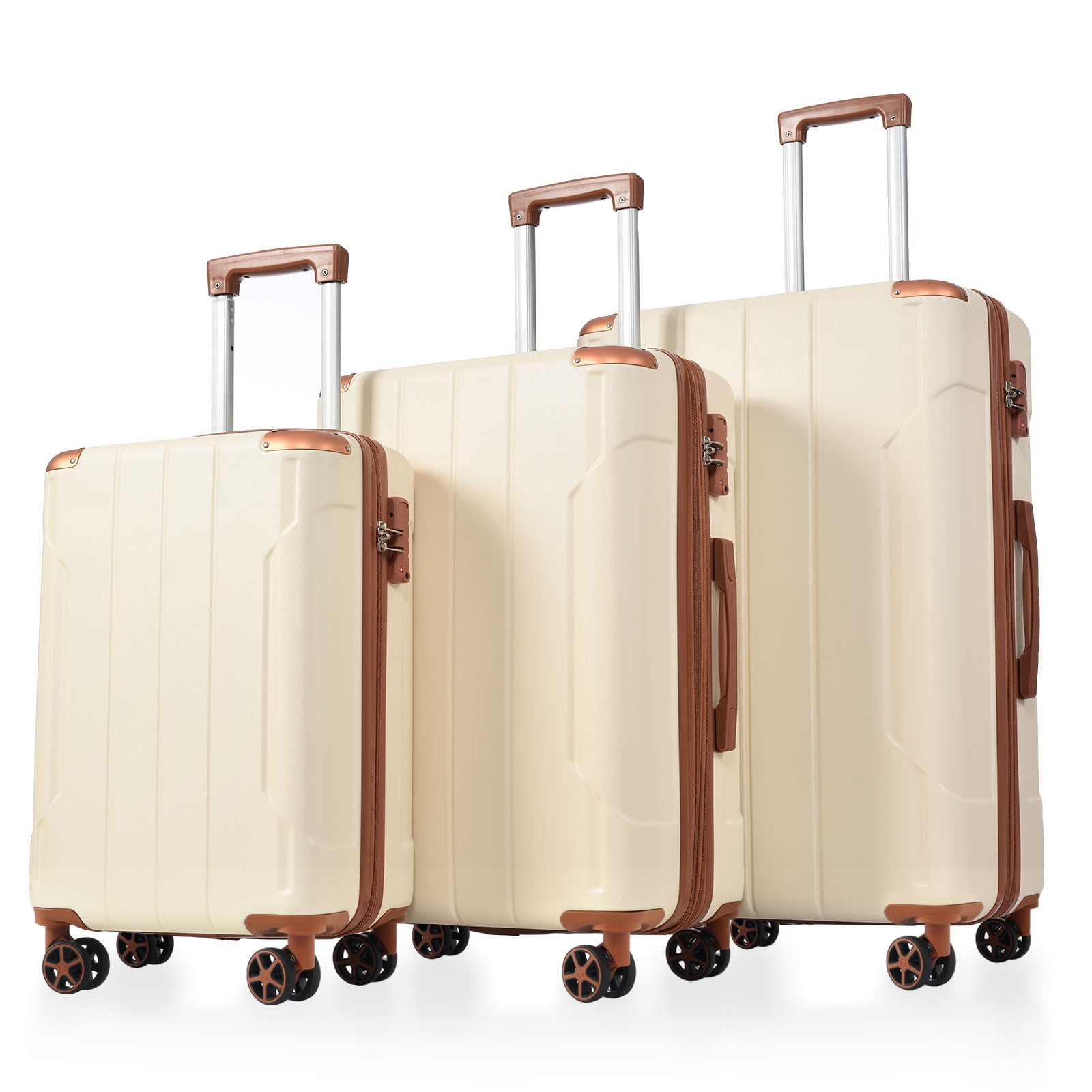 Luggage Sets 3 Piece, Expandable Hardshell ABS Suitcases with Double Spinner Wheels, Travel Luggage Set with TSA Lock (20/24/28inch, White Brown)