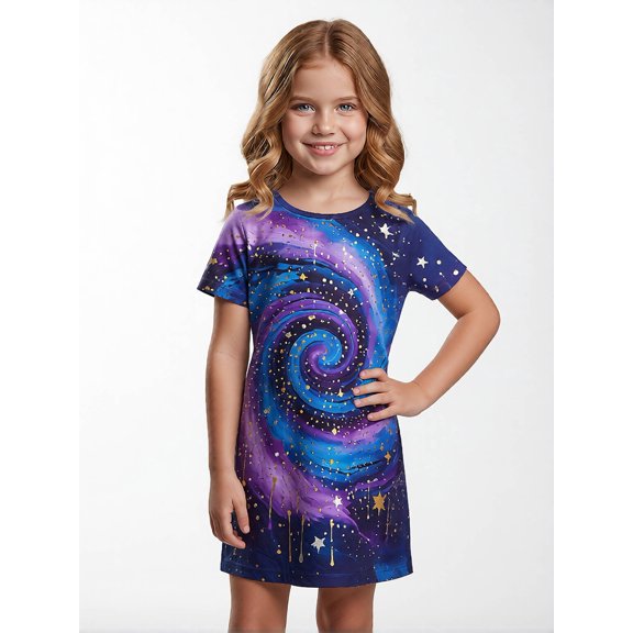 Trendy Versatile Girls Short Sleeve Summer Dress Casual Dress Regular-Fit Simple Styling for Young Girls Age 5-13