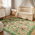 thumbnail image 2 of Area Rugs for Living Room Vacuum-Friendly Machine Washable Area Rug Flower Floral Printed Pattern Low Pile Non-Slip Carpet for Bedroom Hallway Entryway, Light Green 5x7ft, 2 of 6