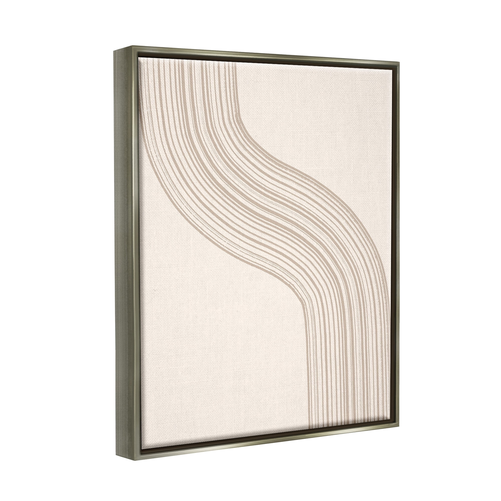 Stupell Industries Minimal Retro Curved Stripes Neutral Beige Tones Graphic Art Luster Gray Floating Framed Canvas Print Wall Art, Design by Lettered and Lined