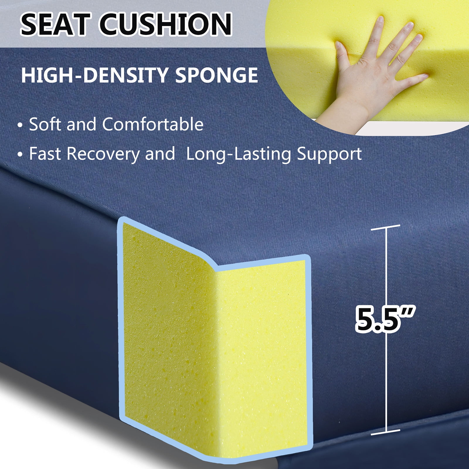 ATR ART to REAL Indoor Outdoor Recliner Replacement Waterproof Cushion, 5.5” Thick,Removable Washable Cover,Water Repellent,Navy Blue