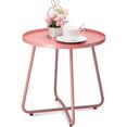 thumbnail image 1 of Outdoor Side Tables, Weather Resistant Steel Patio Side Table, Small Round Outdoor End Table Metal Side Table for Patio Yard Balcony Garden Bedside Pink, 1 of 7
