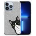 thumbnail image 1 of WIRESTER Clear/Silver Glitter Case, Sparkle Bling TPU Cover for Apple iPhone 13 Pro 6.1" 2021, Animal Black White Tuxedo Cat Hide And Seek, 1 of 3