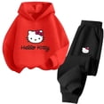 thumbnail image 4 of Conjunto de sudadera con capucha de Hello Kitty Kawaii para niñas, sudaderas con capucha de anime, pantalones, 2 piezas, chándales de dibujos animados para niños y adolescentes, ropa para niños pequeñ, 4 of 5