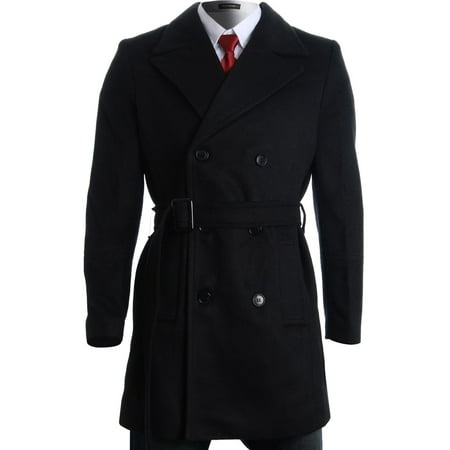 - FLATSEVEN Mens Winter Double Breasted Pea Coat Long Jacket (CT122)