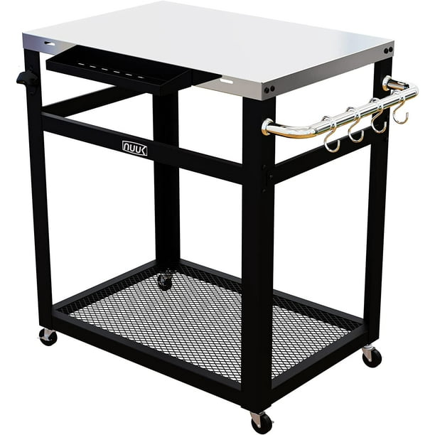 NUUK 30IN DoubleShelf Rolling Outdoor Dining Cart Table, Commercial