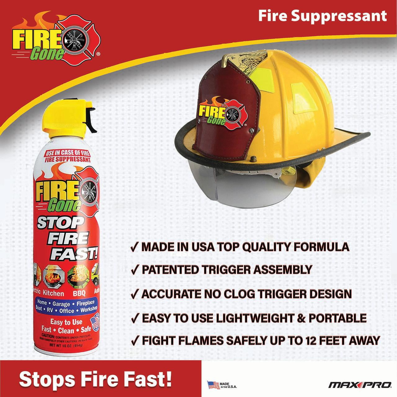 (4 pack) Fire Gone 16 oz Fire Extinguishing Spray - Aerosol Can -FFF-Foaming Agent -(Pack of 1) Cooking & Household