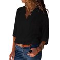 thumbnail image 1 of DYMADE Womens V Neck Long Sleeve Cotton Solid Loose Top, 1 of 2