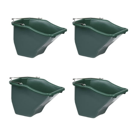 Little Giant 10-Quart Plastic Flat Back Livestock Feed Bucket, Green (4 Pack)