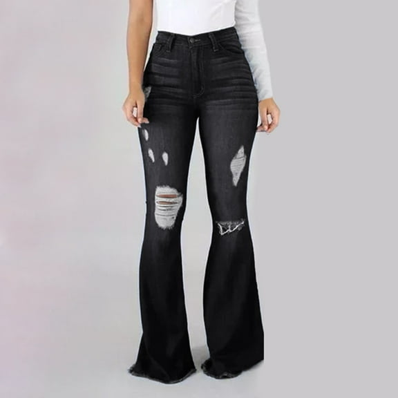 Women's Ripped Jeans High Waisted Flared Pants Women Jean Stretch Jean Pants Women High Waist Womens Jean Overalls Pants Size 16 Pants for Women Short Jean Pants for Women Summer Size Denim Olive