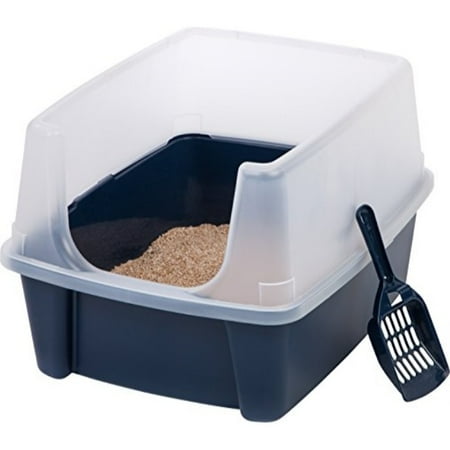 Cath Insert Kit - IRIS Open Top Cat Litter Box Kit with Shield and Scoop, Blue