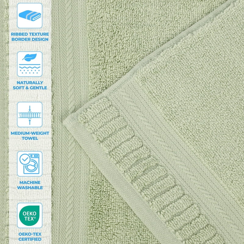 Superior Venice Ribbed Textured Border Zero Twist Bath Sheets, Set of 2, Green