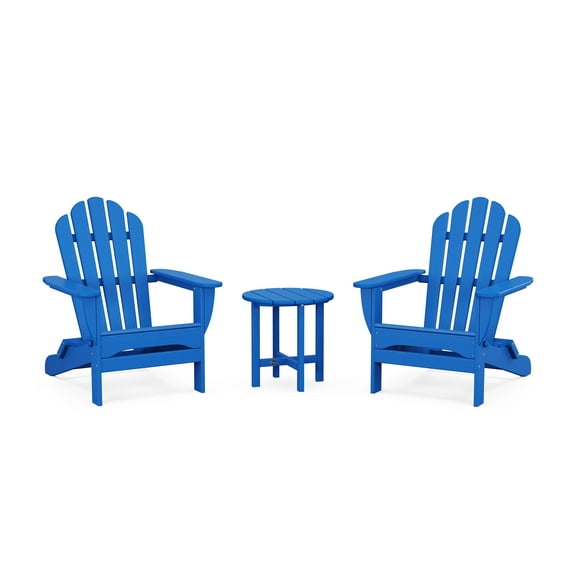 Trex Outdoors 3-Piece Monterey Bay Folding Outdoor Adirondack Set in Pacific Blue