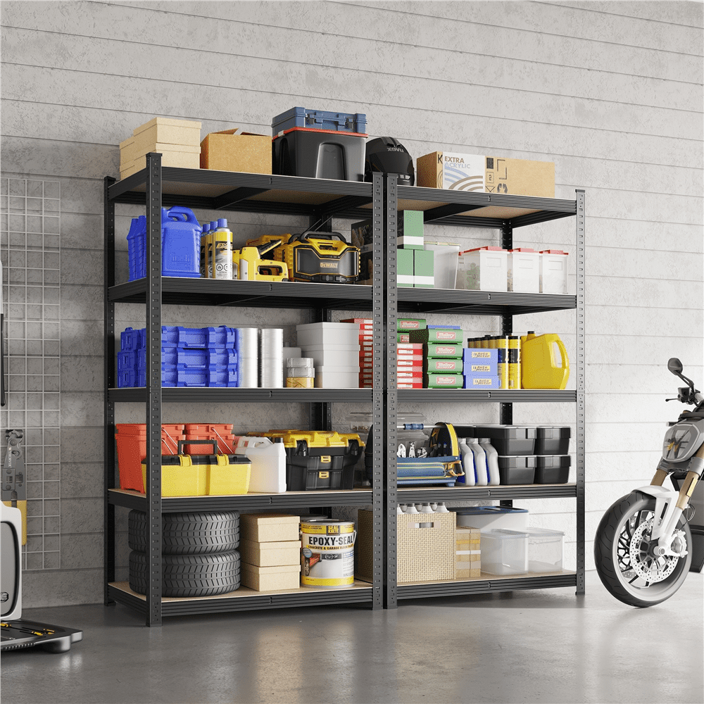 Fullfurnique 71″ Height Metal Storage Rack with Adjustable Shelves, Black