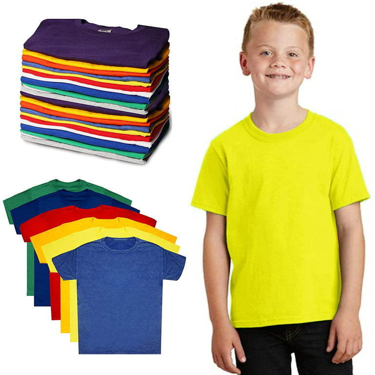 SOCKS’NBULK Kids Assorted Bulk T-Shirts Wholesale Assorted Sizes, Colorful  Cotton Crew Neck T-Shirts, Boys Girls