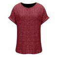 thumbnail image 5 of Womens Ribbed Knit Tops Fashion Casual Crew Neck T-Shirts Loose Fit Short Sleeve Summer Tee Solid Color (XL, Red), 5 of 7